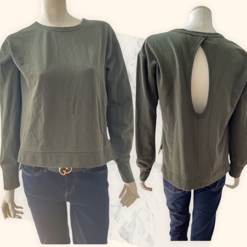 Victorias Secret Sport Open Back Sweat Shirt Long Sleeve Khaki Green Olive Green